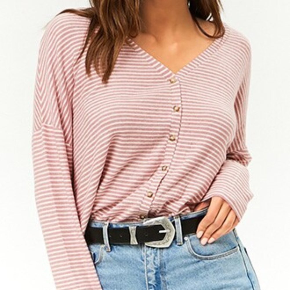 Striped oversized button front tunic